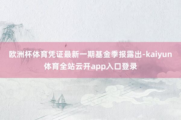 欧洲杯体育凭证最新一期基金季报露出-kaiyun体育全站云开app入口登录
