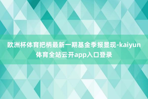 欧洲杯体育把柄最新一期基金季报显现-kaiyun体育全站云开app入口登录